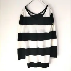 〈イング〉長袖ニット　Ｖネック　白✕黒　ボーダー