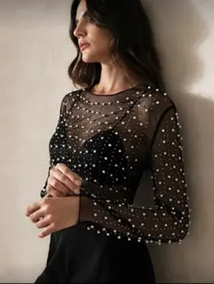 シースルー　パール　トップス　インナー　オケージョン　結婚式　新品タグ付き