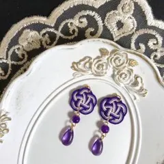 No.6268 水引 ピアス 紫 成人式 和装 耳飾り 着物 全長約4.5cm
