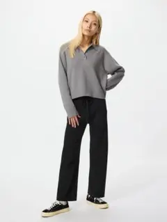 ユニクロ　ウォッシャブルニットリブパンツ　丈標準　ブラック XS