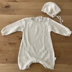 【美品】ワッフルロンパース 帽子セット73cm セレモニードレス