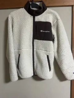 Champion フリースボアジャケット アイボリー/ブラウン　Lサイズ　古着