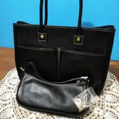 サマンサ・タバサ　ブラックオールレザートートバッグ　新品ミニバッグ・チャーム付き
