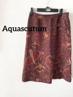 【Aquascutum】Aラインスカート　ペイズリー　膝丈　ブラウンのサムネイル