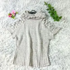 【ジンカンパニー】グレー ハイネックニット 半袖 ワンサイズ モヘア混