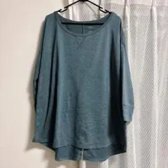 七分袖クルーネックカットソー XL 古着 ブルー スリット ブルー ゆったり