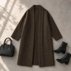 ●美品◆シップス◆手洗いOK♡エアリーチェックロングガウンBRのサムネイル