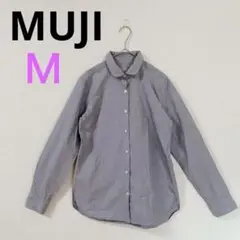 【無印良品】MUJI 丸襟シャツ　ブラウス　長袖　グレー　コットン　Ｍ