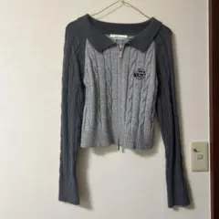 ダブルジップ　ショート丈　ニットトップス　古着　Y2K