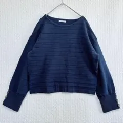 テチチ♦︎ニット ボートネック 袖ボタン ネイビー ドルマン F