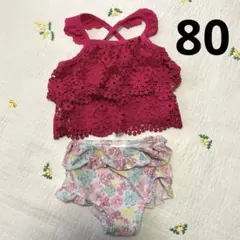 水着　80 女の子　可愛い　花柄　ピンク