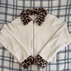 00s y2k ニットパーカー 長袖 レオパード