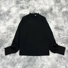 【テチチ】リブニット ブラック F 襟フリルネック バックリボン フリー【美品】