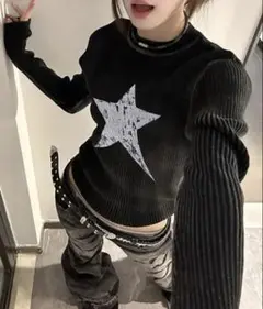 [即購入⭕️]ブラック 星形プリント ニットセーター M