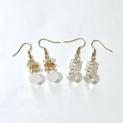 ピアス２点セット ハンドメイド フックピアス シンプル ビーズ