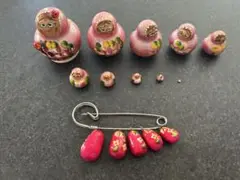 木製マトリョーシカ ＆ ブローチ　セット　レア