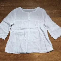 無印良品　リネン素材ノーカラー七分袖ブラウス　Mサイズ
