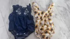 ひまわり柄とデニムのロンパース 80