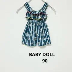 BABY DOLL ノースリーブ ワンピース ハイビスカス柄 紺色 90のサムネイル