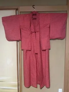 古布、リメイク 赤と白の格子模様 着物のサムネイル