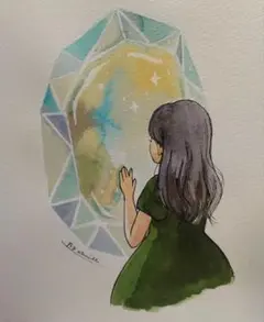 手描きイラストB6　水彩画『炭素ー変わる原石ー』