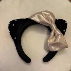 キティ カチューシャ 黒 ベロア ピンクリボン ユニバ