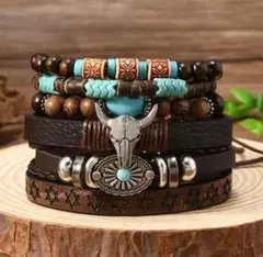 【新品】6連 ブレスレット ナバホ風 アメカジ 古着 グランジ 男女兼用 A