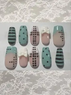 ストライプ　ドットデザイン　ウィッシュコア　ネイルチップ