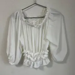 ホワイト フリル 半袖ブラウス