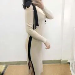 オフ シャル ワンピース 肩 リボン ホワイト ブラック ブルー 可愛い 3H