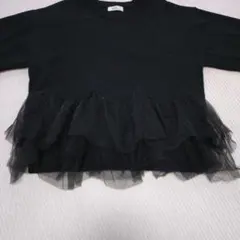 アースミュージック＆エコロジー フリル付き黒長袖ニット