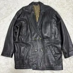 ヴィンテージのダブルブレスト・羊皮レザージャケット　コート　中綿総柄裏ペイズリー