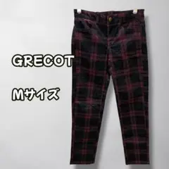 N1013　ストレートパンツ　チェック柄　スリム　ワインレッド　M