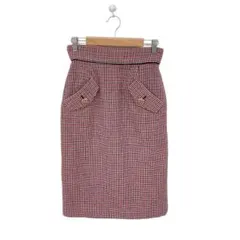 トランテアンソン ひざ丈タイト  レディース レッド ネイビー チェック柄 36