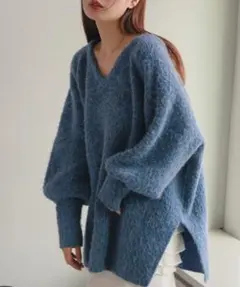 Kastane メランジVニット ブルー