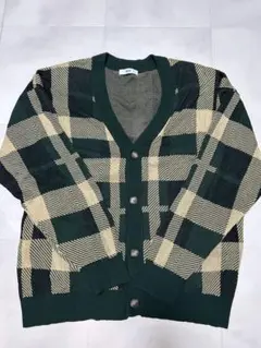 WEGO 黒/ベージュ チェック カーディガン M