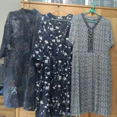 ネイビー 花柄 ワンピース 透け感