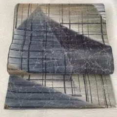 全通 袋帯 幾何学模様 抽象 モダン くすみカラー 紬 シミあり