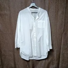 GUホワイト 長袖シャツ バンドカラー