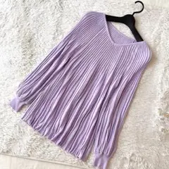 ⭐️エウルキューブ リブニットカットソー 長袖 プリーツ Vネック ラベンダーのサムネイル