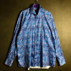 美品 ペイズリー柄 長袖シャツ ブルー 2XL シャツ 3XL相当.