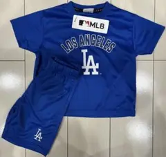 新品　100cm MLB ドジャース　半袖上下セットアップ　メッシュ　ブルー
