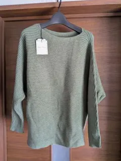 プチフルール オリーブグリーン リブ編みニット ドルマン 長袖