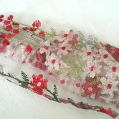 小花柄 刺繍 ヘアアクセサリー/ヘアバンド/カチューシャ レッド