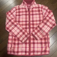 ピンク系チェック柄フリースジャケット M