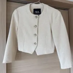 ★最終値下げ★ZARA アイボリー ノーカラーショートジャケット