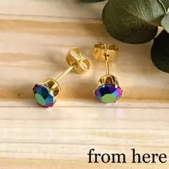 販売終了《スワロフスキー》カットストーンピアス【 クリスタルスカラベグリーン】