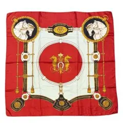 美品◎ シルク100%◎ スカーフ 馬 蹄鉄 タッセル チェーン ベルト