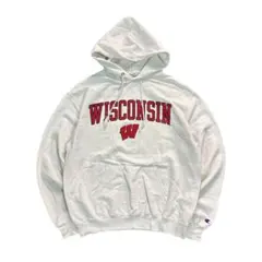 7AS3【champion】カレッジロゴプリント　パーカー　白　M 古着used