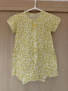 【60〜70】前開きロンパース カバーオール 花柄 イエロー